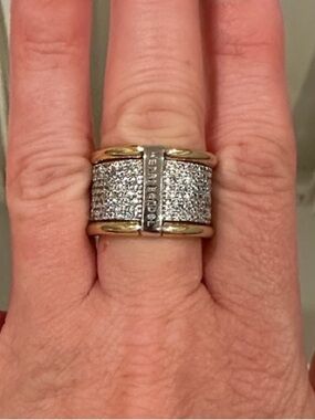 henri bendel Two-Tone Pave Crystal Wide Band Ring - Gold & Silver